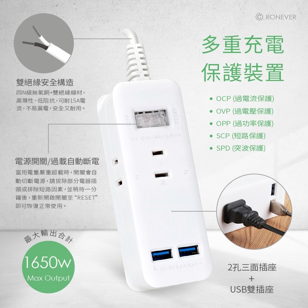 RONEVER ZPR-049-1 / USB充電延長線6尺-細節圖5