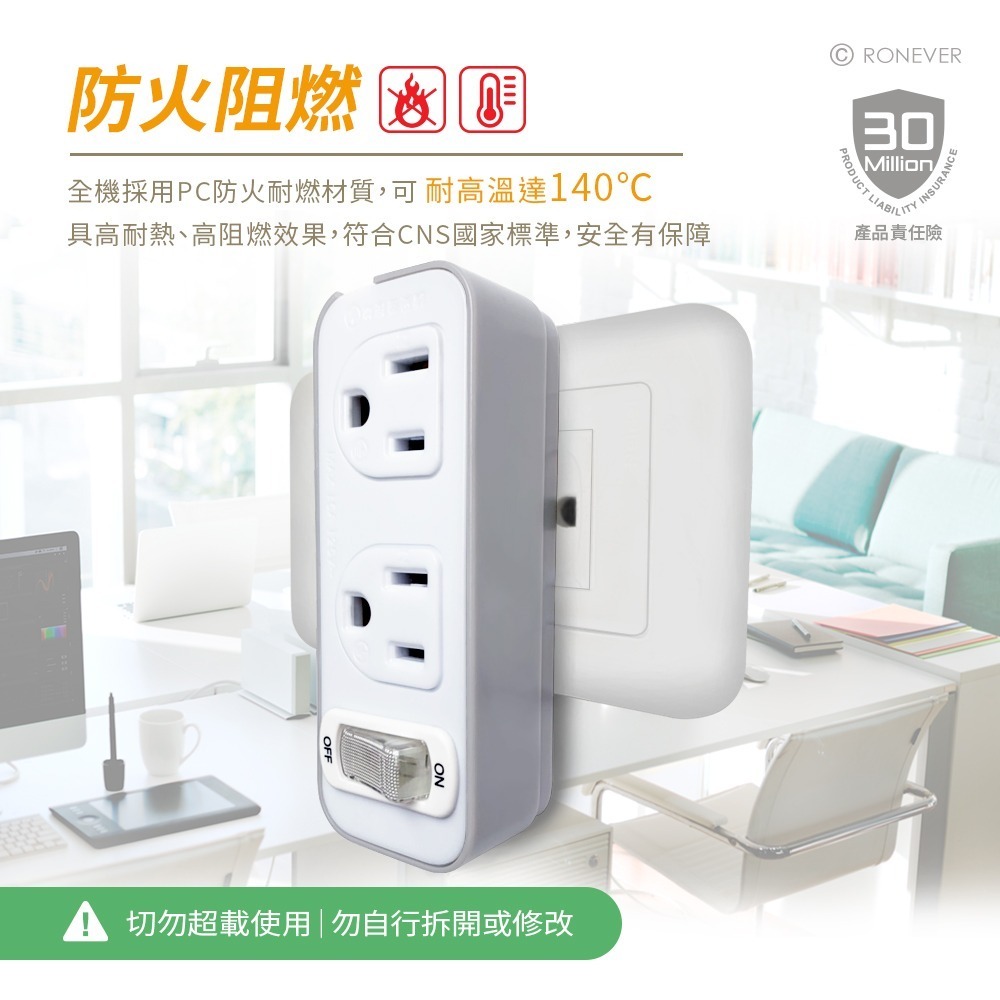 RONEVER ZPR-016 / 1切2座3轉2小壁插-細節圖2