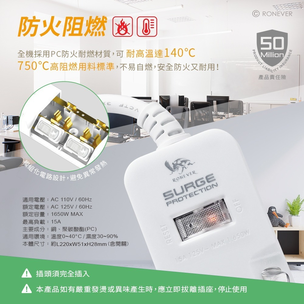 RONEVER ZPR-027-2 / 5切4座3P延長線【9尺】-細節圖4