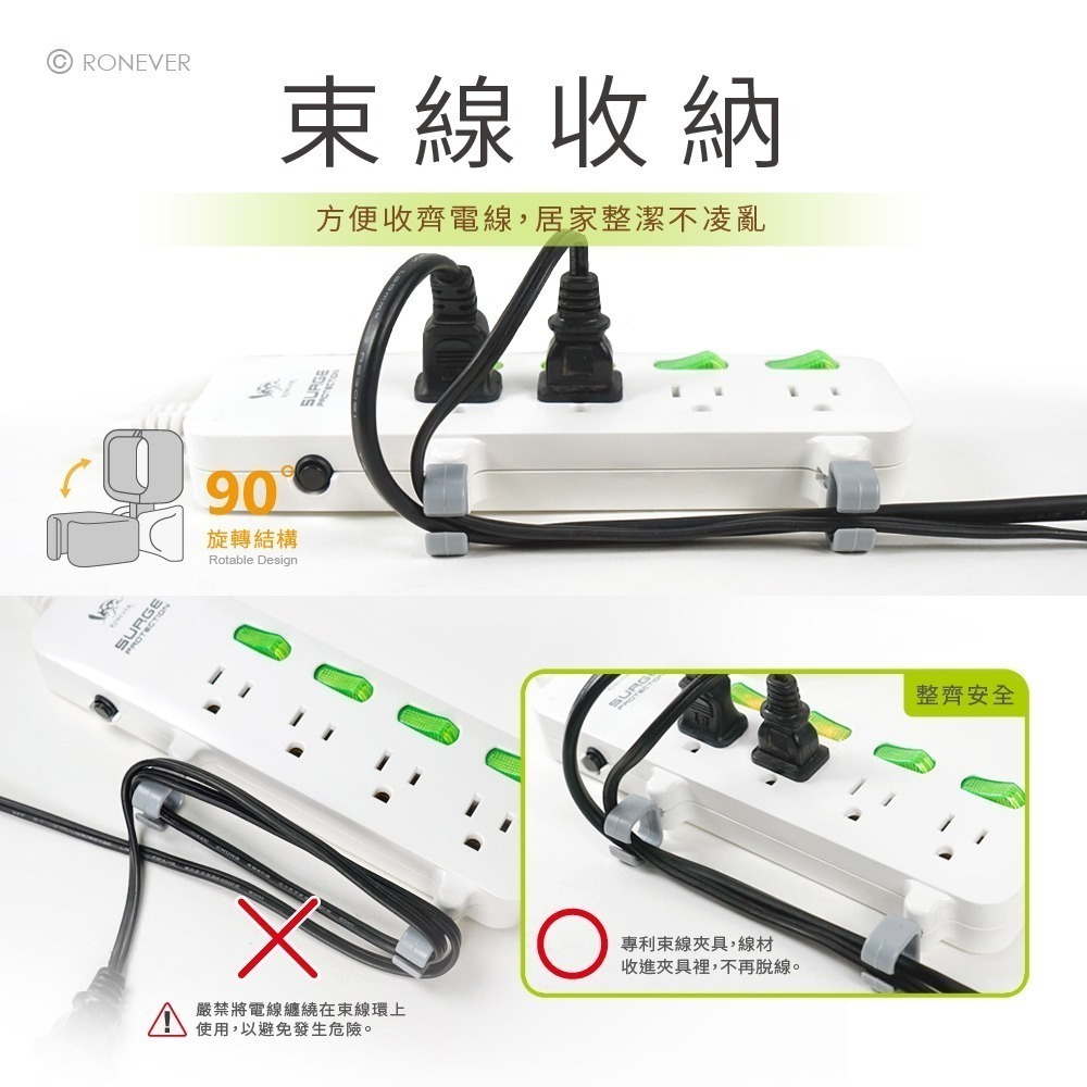 RONEVER ZPR-007-1 / 專利理線延長線3孔3切-6尺-細節圖6