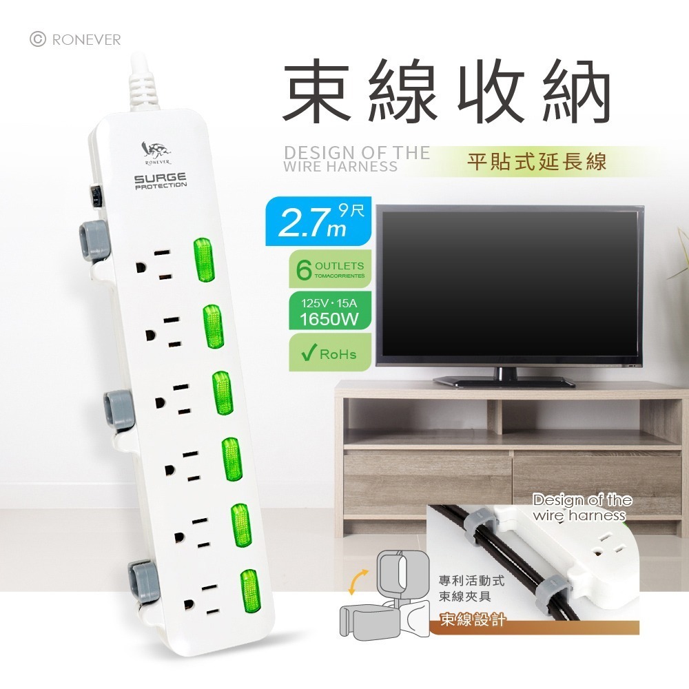 RONEVER ZPR-009-2 / 專利理線延長線6孔6切-9尺-細節圖2