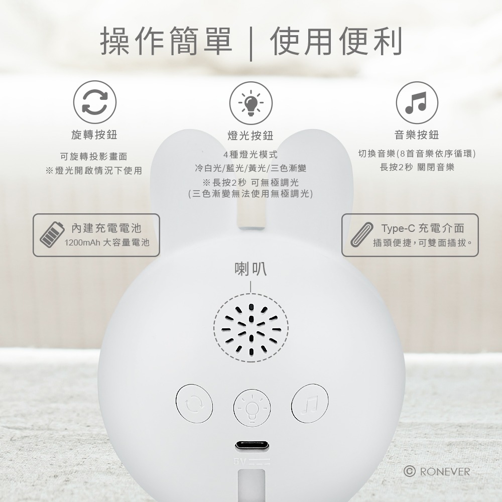 RONEVER PC419 / 兔子星光投影燈-細節圖6