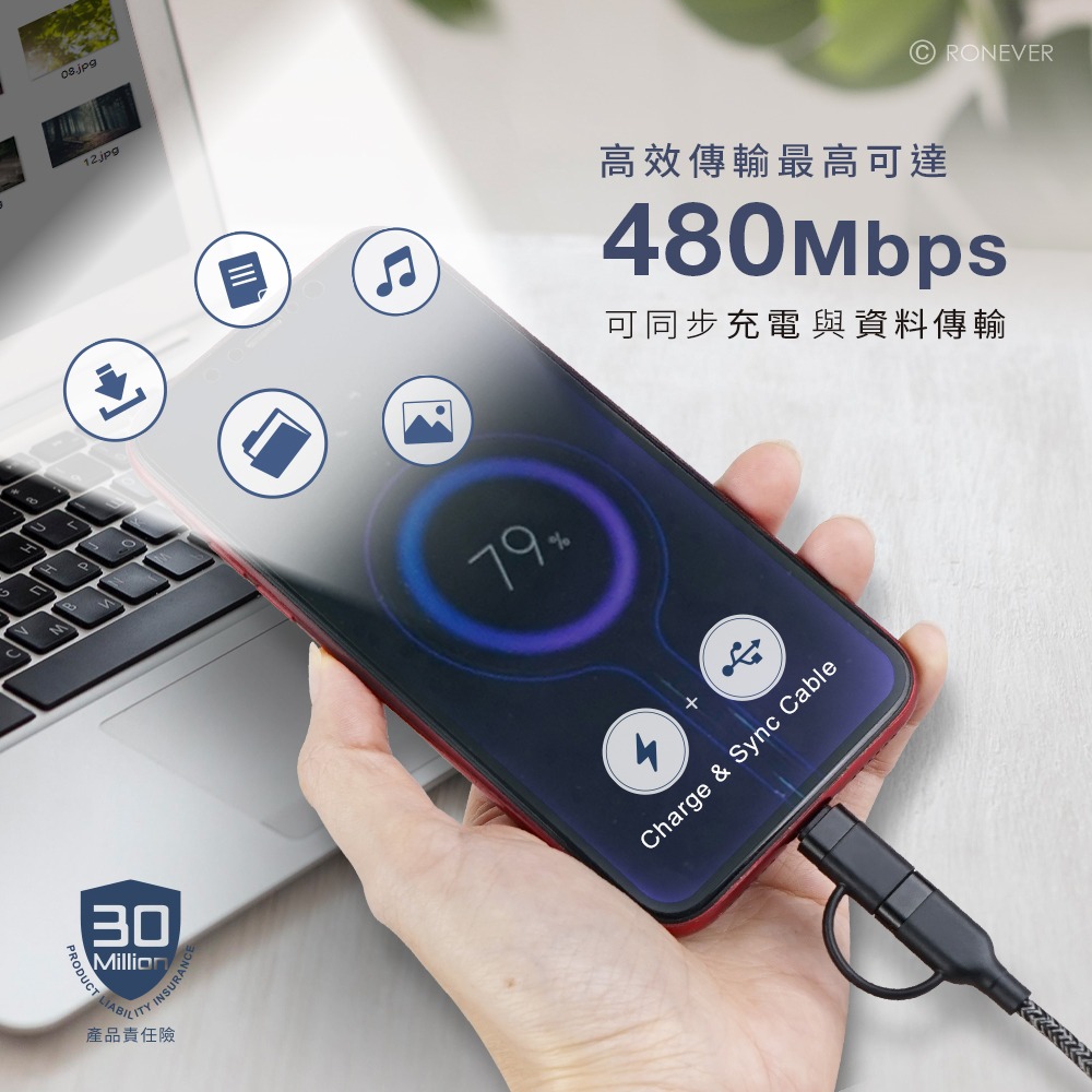 RONEVER VPC188 / TYPE-C二合一充電線(C+IOS)-細節圖3