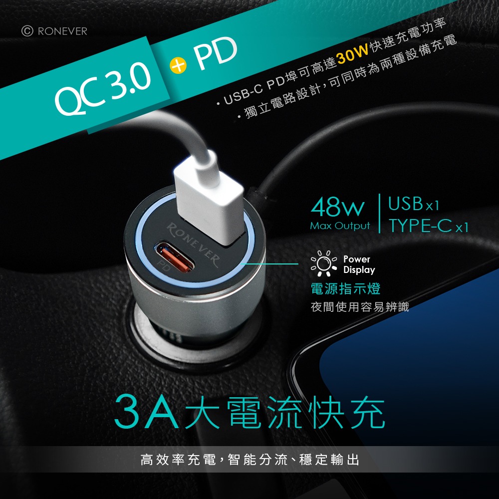 RONEVER PE022 / 48W PD雙孔車用充電器-細節圖2