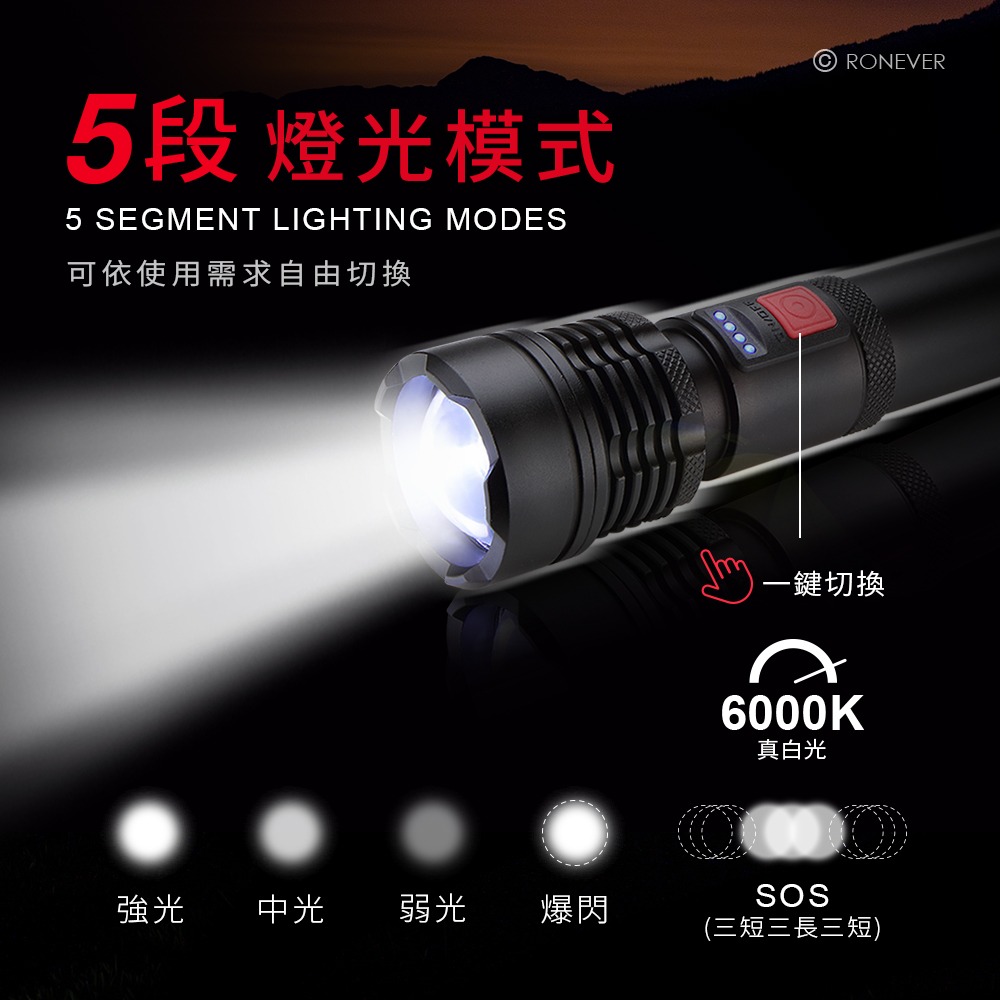 RONEVER PA-P50-5 / P50-5 USB充電式手電筒-細節圖2