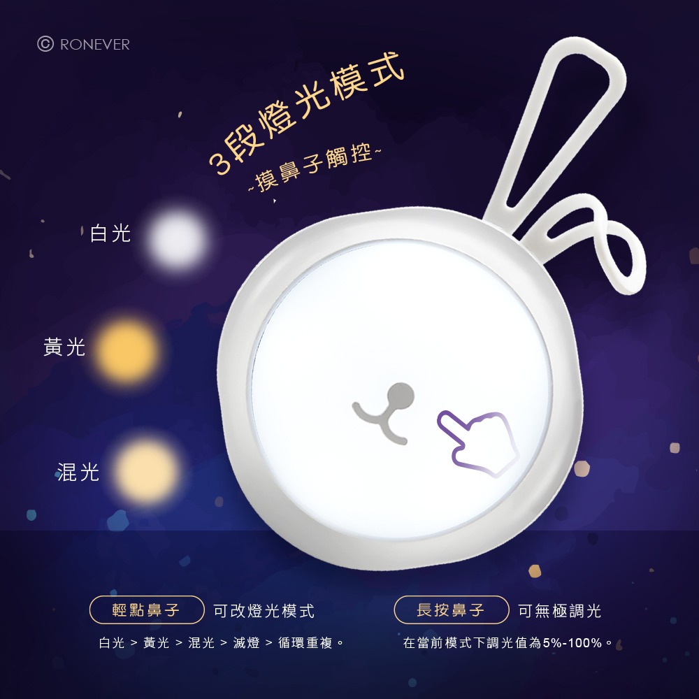 RONEVER PA011 / 小兔子觸碰感應夜燈-細節圖5