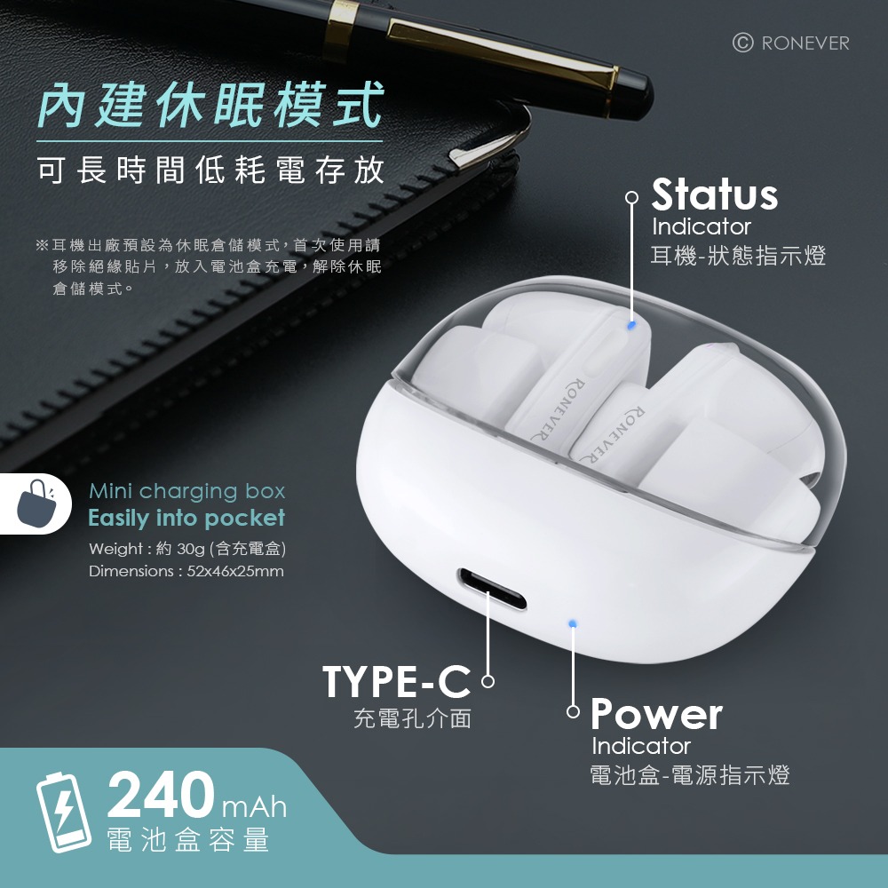 RONEVER MOE351 / 透明太空艙藍牙耳機-細節圖7