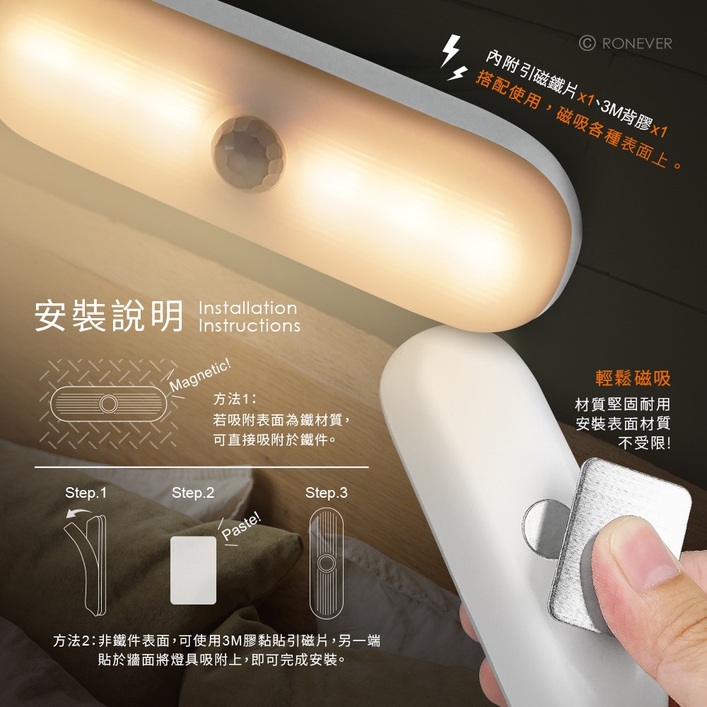 RONEVER PA012 / 人體感應磁吸夜燈-細節圖5