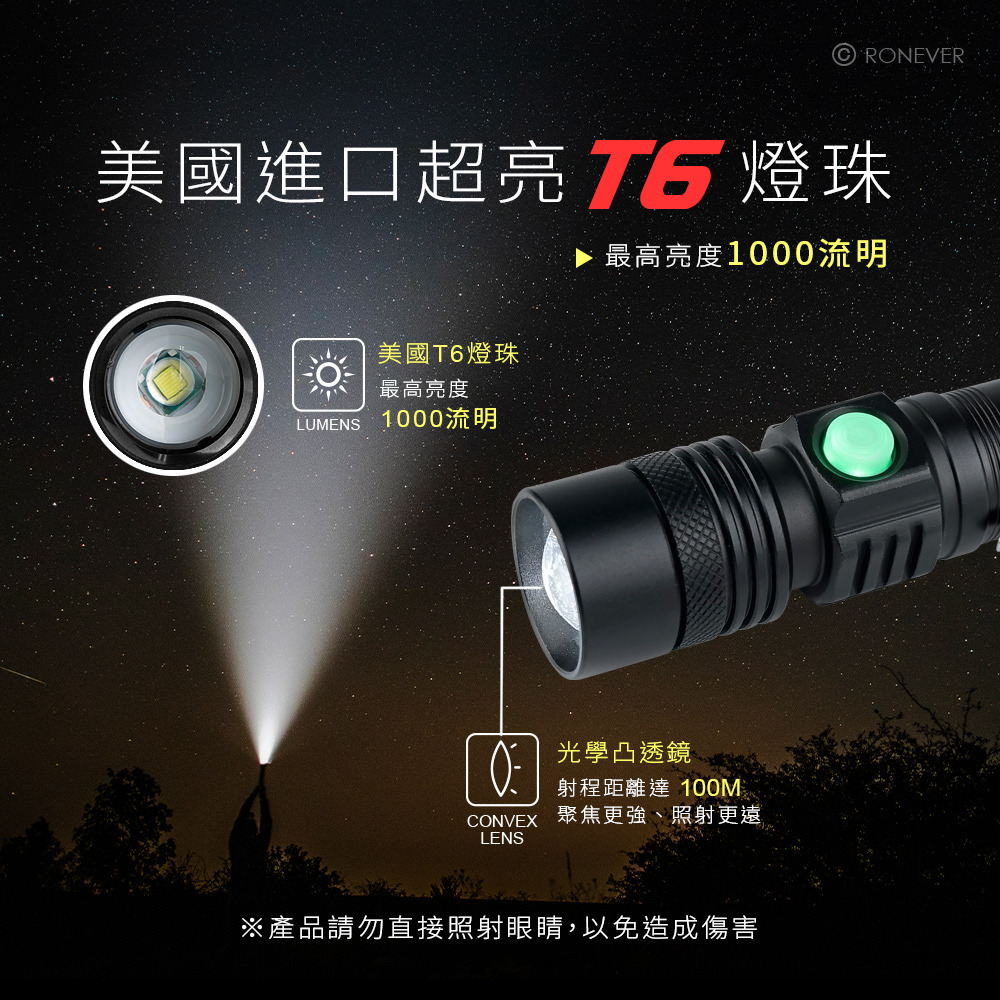RONEVER PA-T6-12 / T6-12 USB充電式手電筒-細節圖4