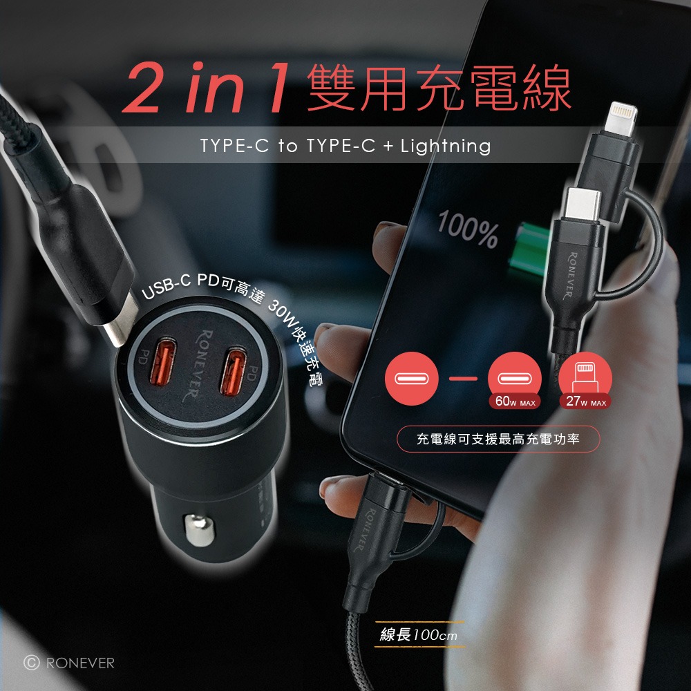 RONEVER PE023A / 60W 雙孔車用充電器組-細節圖5
