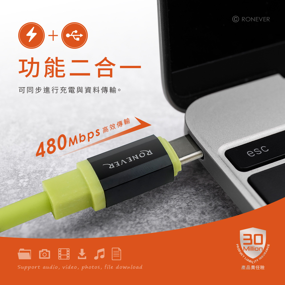 RONEVER VPC196 / 液態軟膠快充傳輸線(C-C)-細節圖3