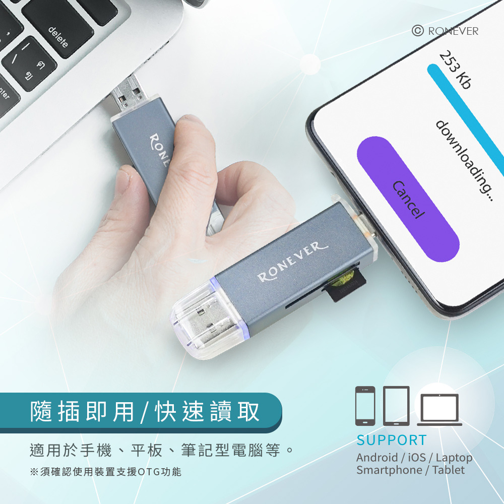 RONEVER PC023 / USB3.0 OTG雙接頭讀卡機-細節圖4