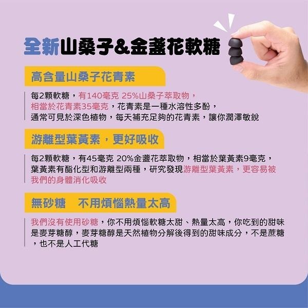 喜福堂 山桑子金盞花  接骨木莓C軟糖 維生素C 接骨木莓 游離型葉黃素 山桑子花青素 無砂糖 提升保護力 維持健康-細節圖7