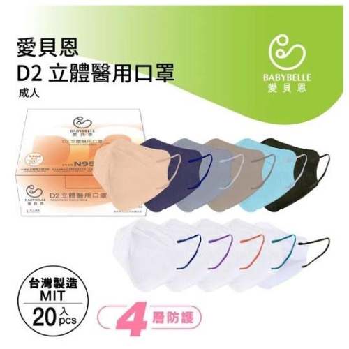 【愛貝恩】N95 D2立體 4層防護 醫用口罩 3D立體 醫療口罩 成人 台灣製