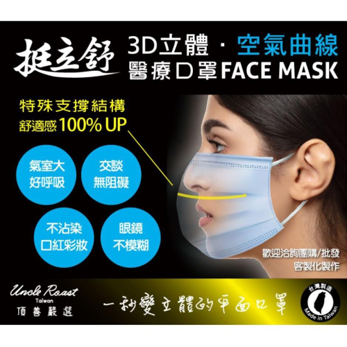 挺立舒 3D口罩 空氣曲線 是平面也是立體口罩 支架口罩 醫療口罩 雙鐵條專利設計 台灣製