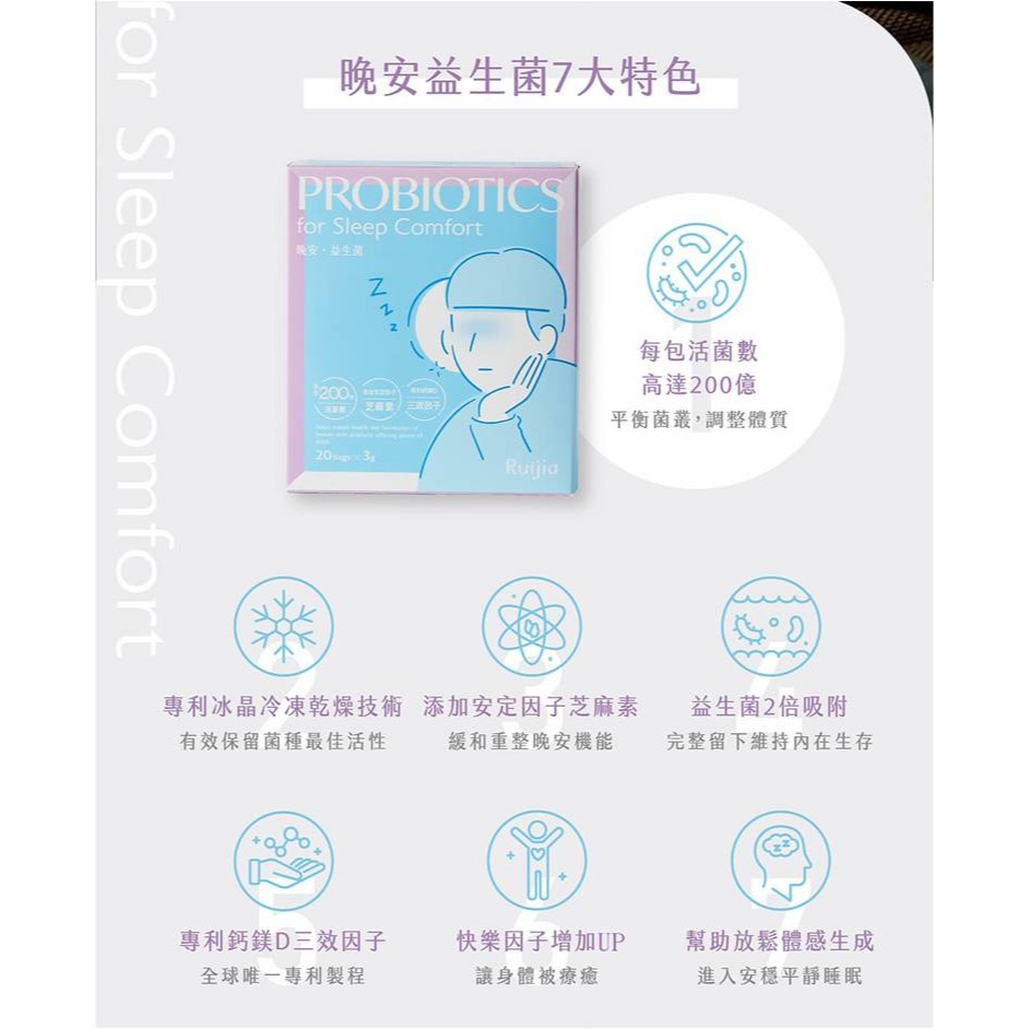 ★露奇亞Ruijia★ 晚安益生菌(20包/盒) GABA 芝麻萃取物 專利鈣鎂D三效因子 ︱繁華中西藥局︱-細節圖3