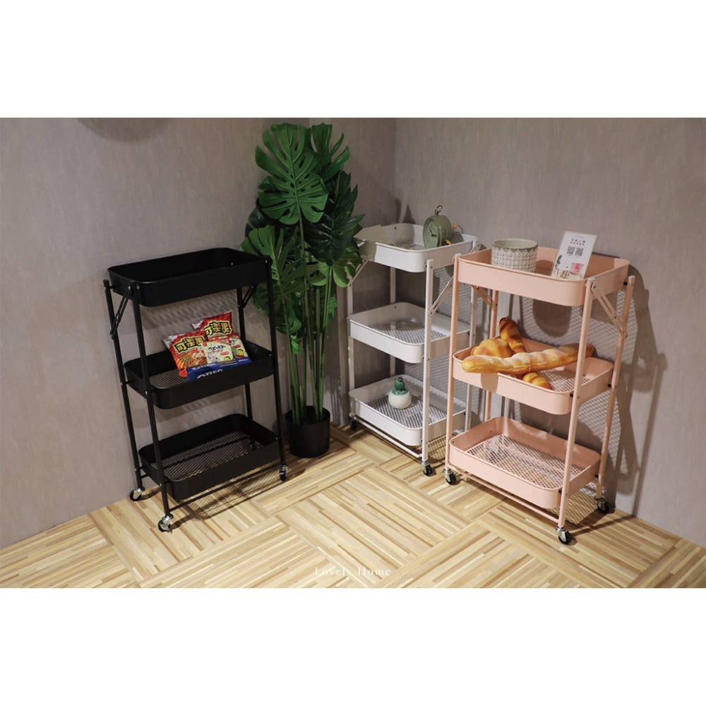 摺疊推車🔥我最便宜🔥免安裝秒開全鐵摺疊推車收納 全鐵製 三層推車 鐵籃 置物架 收納架 層架【sc2969】-細節圖5