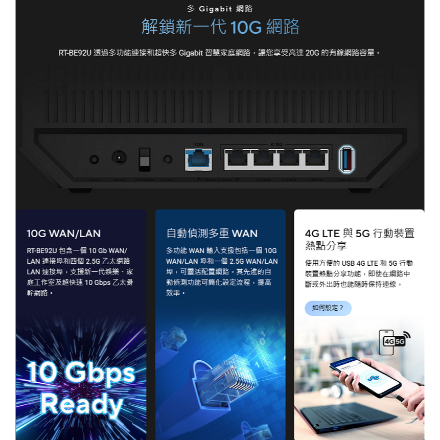 (原廠三年保) 華碩 ASUS RT-BE92U BE9700 三頻 WiFi 7 無線路由器 AiMesh-細節圖8