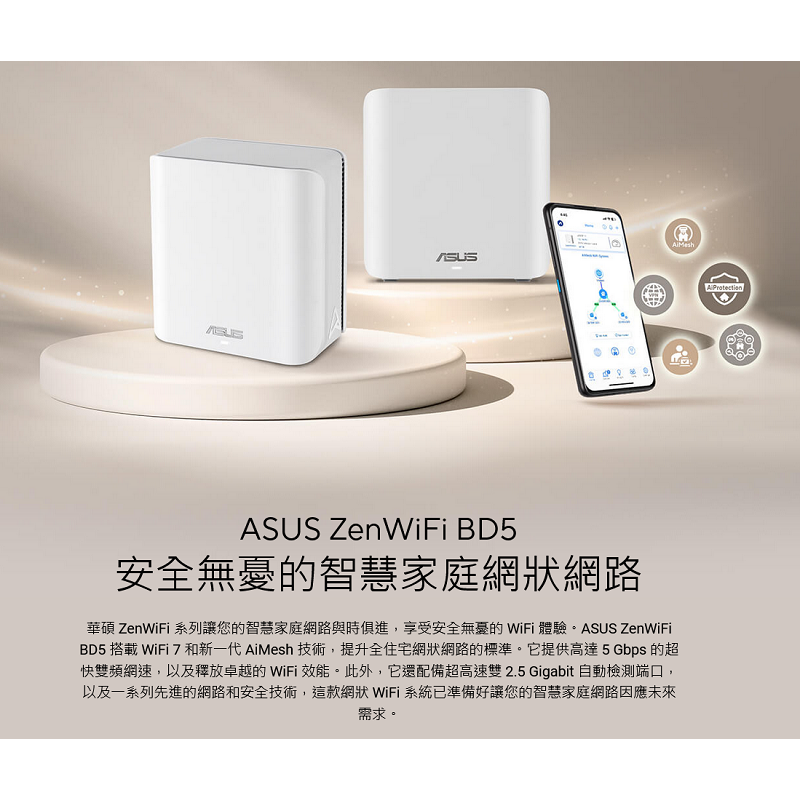 (華碩三年保) ASUS ZENWIFI BD5 BE5000 三入 WiFi 7 雙頻 2.5G埠 4天線 無線路由器-細節圖2