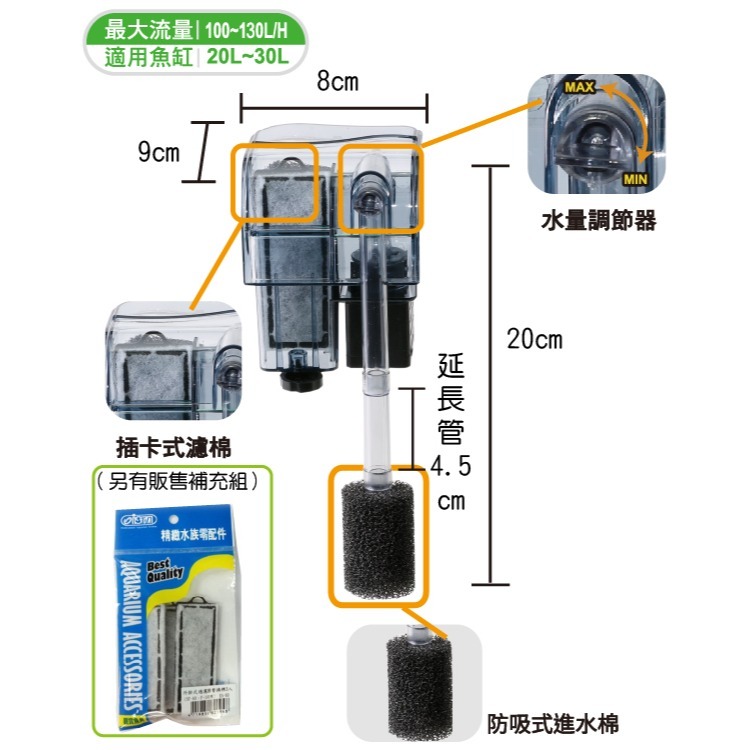 伊士達 ISTA 迷你外掛過濾器 100L/H 小缸過濾 濾水器 白棉 活性碳 濾棉-細節圖3