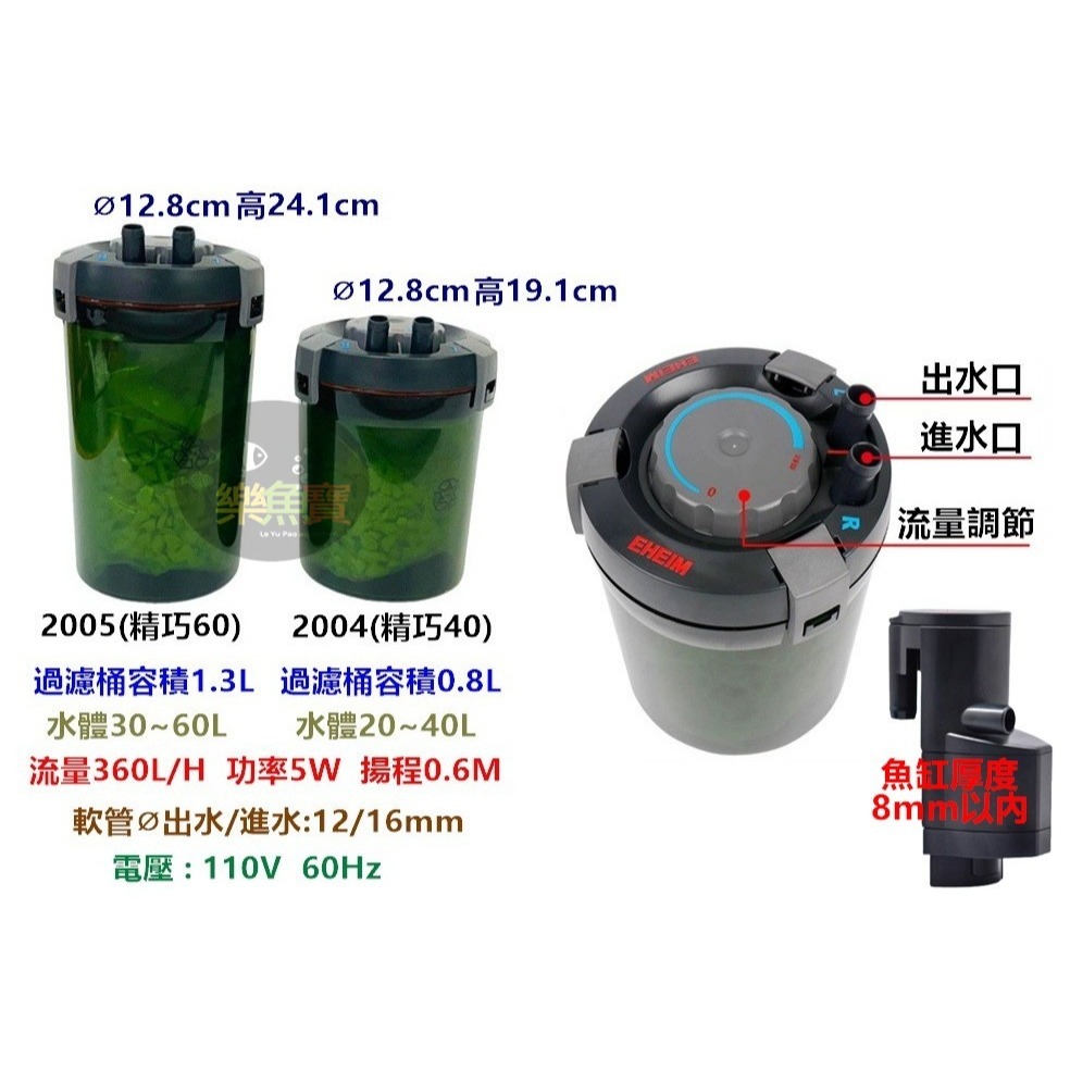 德國 EHEIM 伊罕 金標 精巧外置過濾桶 2004(40) 2005(60) 掛式圓桶過濾 圓筒-細節圖3