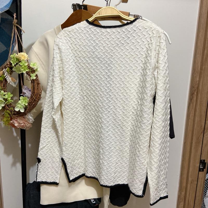 ｜針織開衫｜小香風名媛溫柔日系黑邊奶油白色針織長袖開衫 口袋設計開襟外套精緻刺繡設計 春夏必備 氣質顯瘦 約會職場穿搭-細節圖2