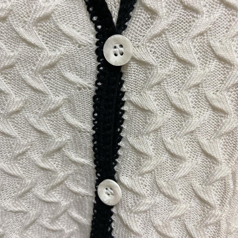 ｜針織開衫｜小香風名媛溫柔日系黑邊奶油白色針織長袖開衫 口袋設計開襟外套精緻刺繡設計 春夏必備 氣質顯瘦 約會職場穿搭-細節圖4