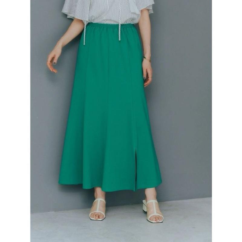 ｜半裙｜日本品牌 YECCA VECCA 綠色長裙 素色前開岔設計魚尾裙半身裙 貴牌 含吊牌 官網售NT$3,820-細節圖3