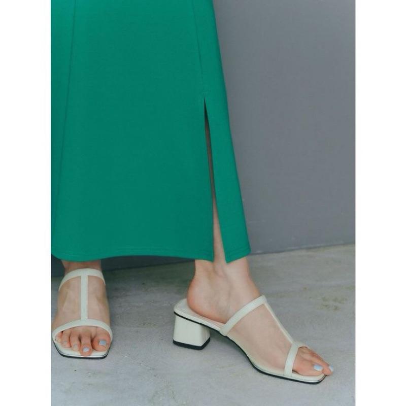 ｜半裙｜日本品牌 YECCA VECCA 綠色長裙 素色前開岔設計魚尾裙半身裙 貴牌 含吊牌 官網售NT$3,820-細節圖4