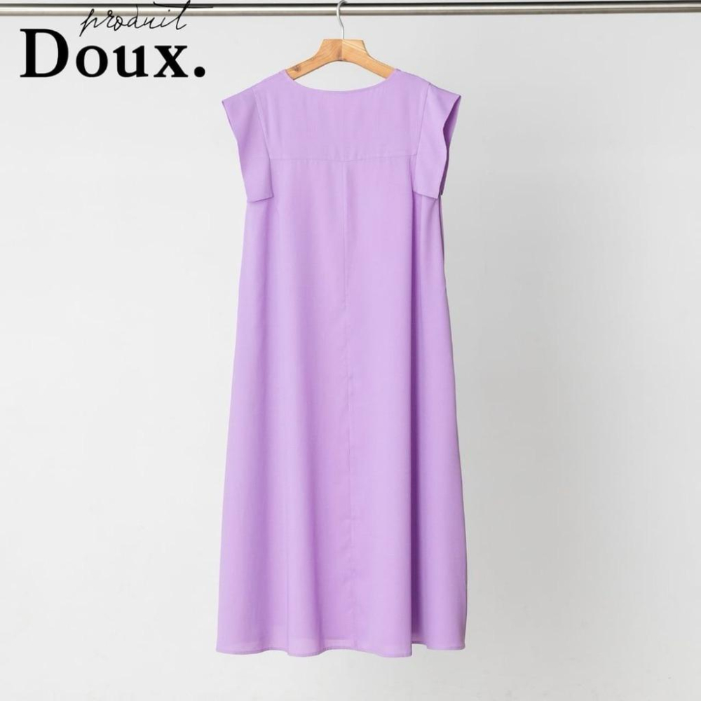 ｜洋裝｜二手DOUX 小眾日本貴牌 紫色方肩設計寬鬆洋裝 大袍長袍洋裝 有內襯 Free碼 官網售16500日圓-細節圖3
