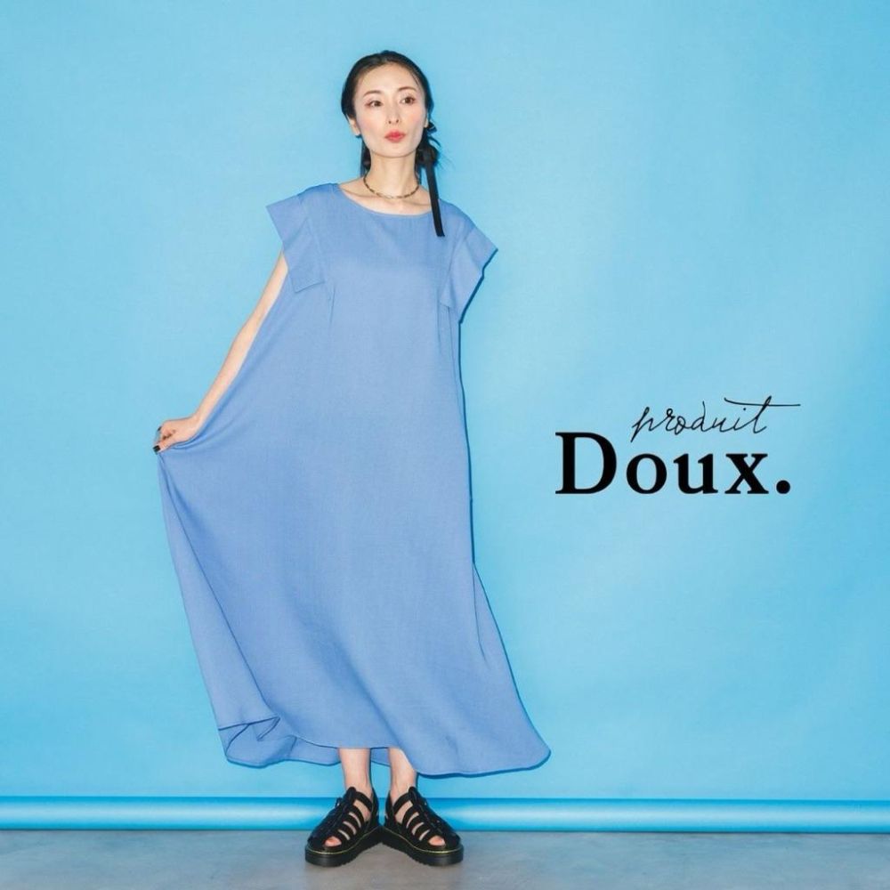 ｜洋裝｜二手DOUX 小眾日本貴牌 紫色方肩設計寬鬆洋裝 大袍長袍洋裝 有內襯 Free碼 官網售16500日圓-細節圖4