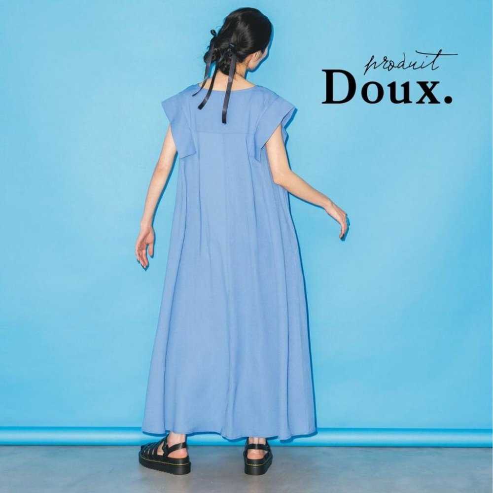 ｜洋裝｜二手DOUX 小眾日本貴牌 紫色方肩設計寬鬆洋裝 大袍長袍洋裝 有內襯 Free碼 官網售16500日圓-細節圖5