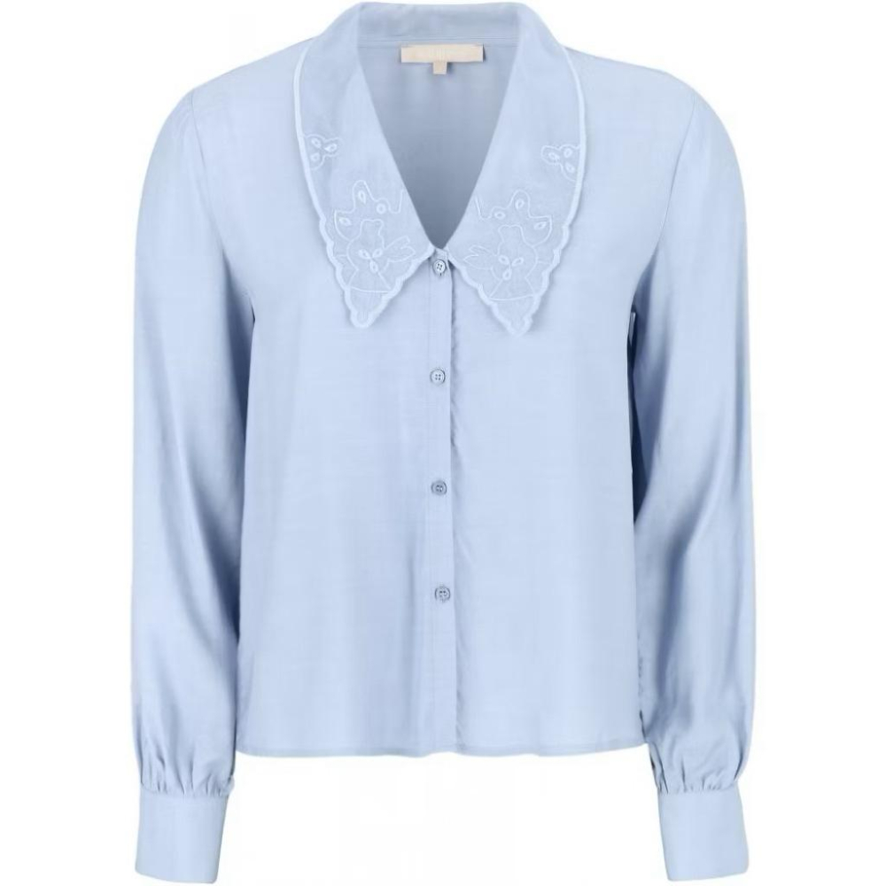 ｜上衣｜二手 北歐品牌  白色藍色柔軟清新刺繡娃娃領上衣 翻領襯衫內搭 原價近2500 soft rebels-細節圖6