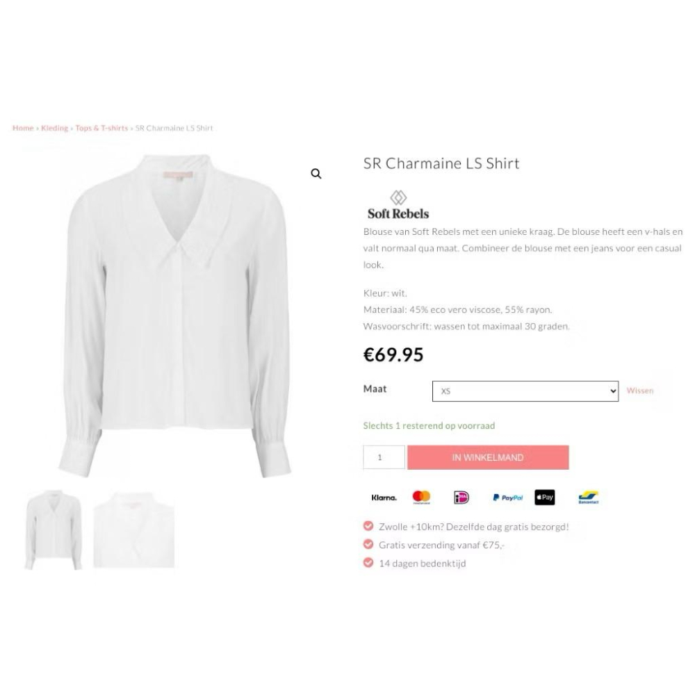 ｜上衣｜二手 北歐品牌  白色藍色柔軟清新刺繡娃娃領上衣 翻領襯衫內搭 原價近2500 soft rebels-細節圖8