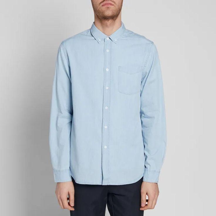 ｜上衣｜紐約品牌 Saturdays NYC 牛仔襯衫 做舊水洗淺藍色牛仔棉襯衫 全棉 原3700台幣 男款 S碼 微瑕-細節圖3