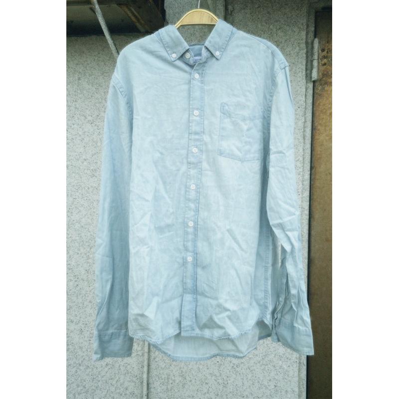 ｜上衣｜紐約品牌 Saturdays NYC 牛仔襯衫 做舊水洗淺藍色牛仔棉襯衫 全棉 原3700台幣 男款 S碼 微瑕-細節圖6