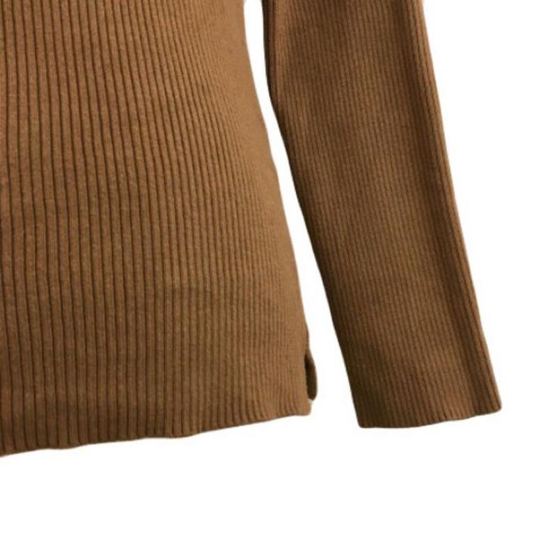 ｜上衣｜Mila Owen 日本品牌 棕色/黑色微露肩羅紋方領顯瘦針織上衣 極簡軟糯毛衣 剪裁縫製純色極簡內搭 貴牌-細節圖3