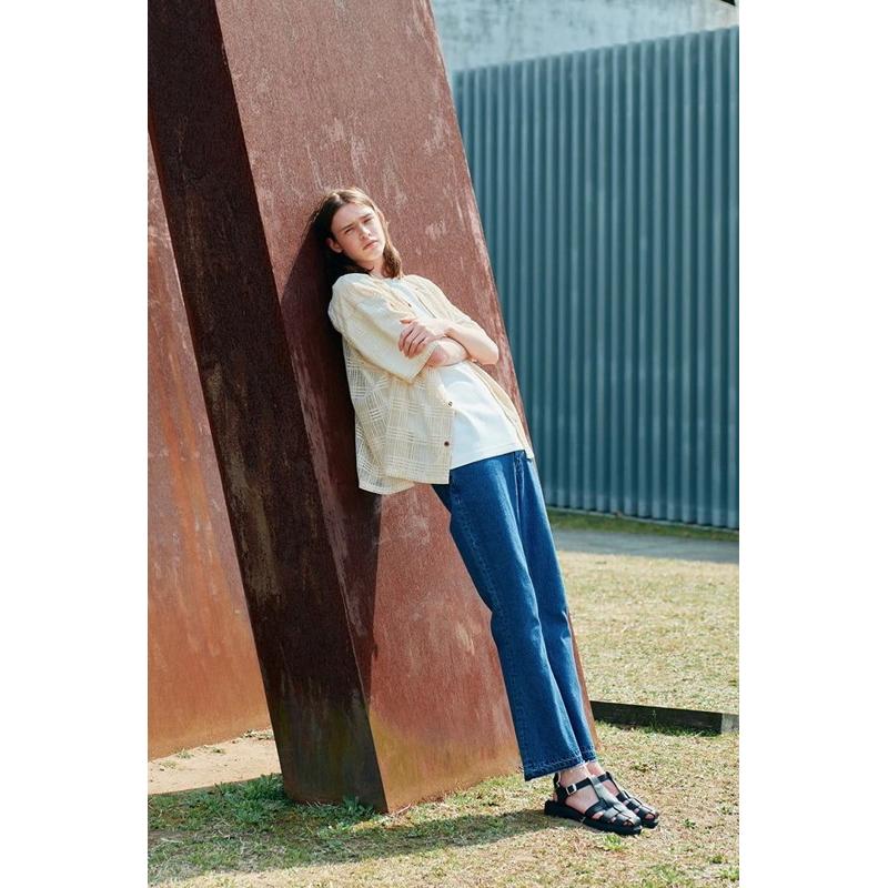 ｜上衣｜現貨數量有限！男女皆宜 全新 sense of place 短袖格紋蕾絲襯衫外搭 日本品牌 情侶款 UR-細節圖3