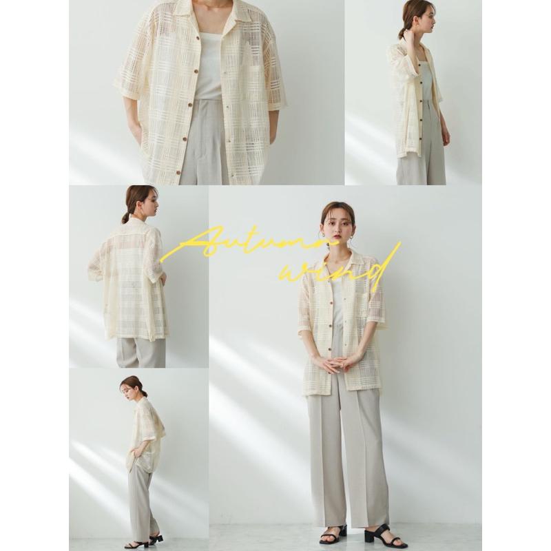 ｜上衣｜現貨數量有限！男女皆宜 全新 sense of place 短袖格紋蕾絲襯衫外搭 日本品牌 情侶款 UR-細節圖4