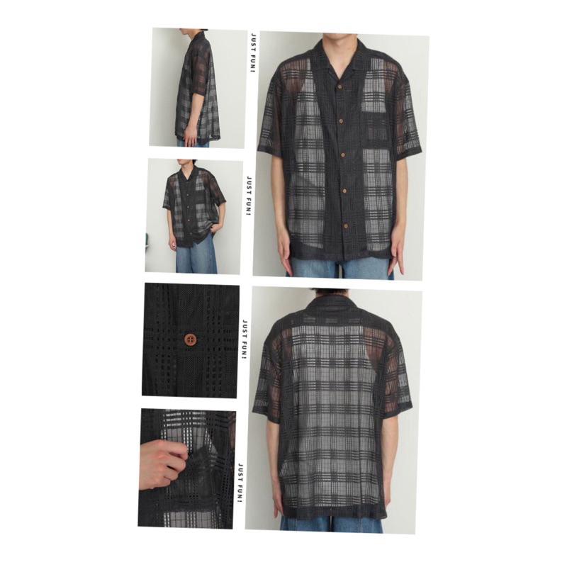 ｜上衣｜現貨數量有限！男女皆宜 全新 sense of place 短袖格紋蕾絲襯衫外搭 日本品牌 情侶款 UR-細節圖5