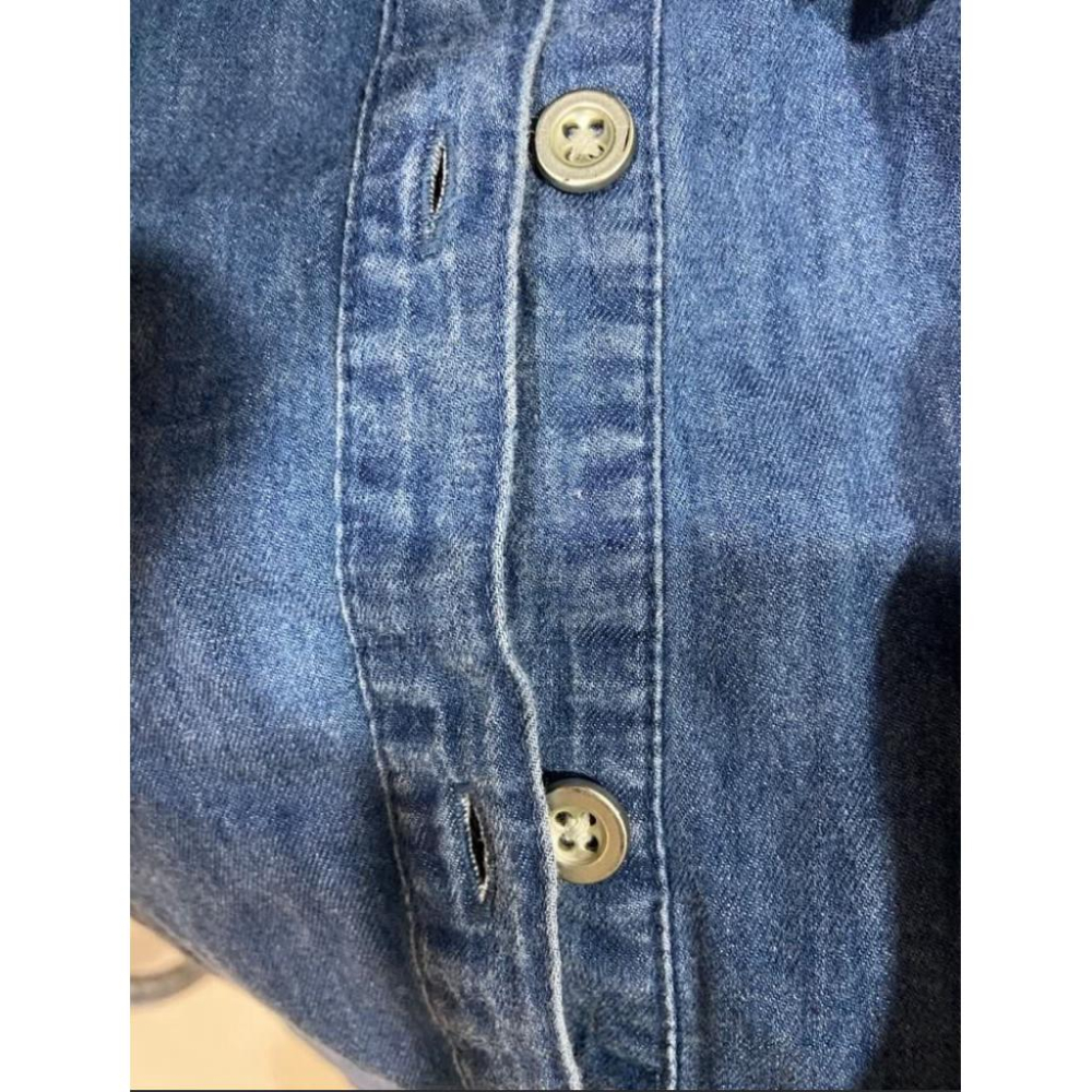 ｜上衣洋裝｜出清!!!全新含吊牌 日牌藍色牛仔棉長袖襯衫式洋裝 可收袖設計 日本日單夏季輕便休閒好搭 M碼-細節圖5