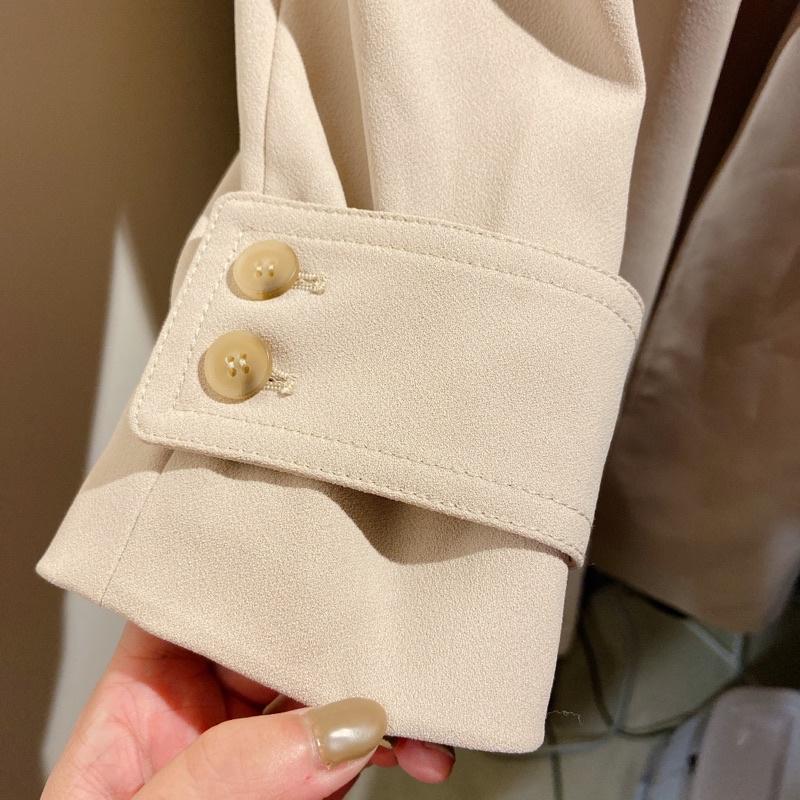 ｜風衣外套｜正韓  米杏色長款西裝領風衣外套 有腰帶 挺版修身 東區小店購入 買近2500 韓貨 通勤休閒約會-細節圖3