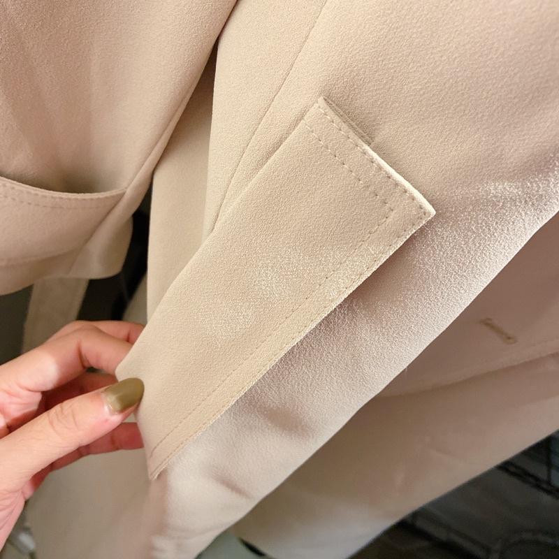 ｜風衣外套｜正韓  米杏色長款西裝領風衣外套 有腰帶 挺版修身 東區小店購入 買近2500 韓貨 通勤休閒約會-細節圖5