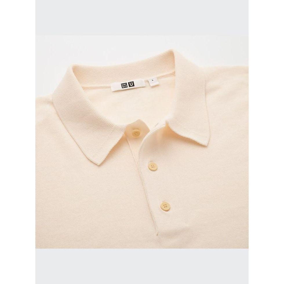 二手少穿 Uniqlo U polo 米色針織長袖上衣 男款S號 男女皆可穿 2020-細節圖2