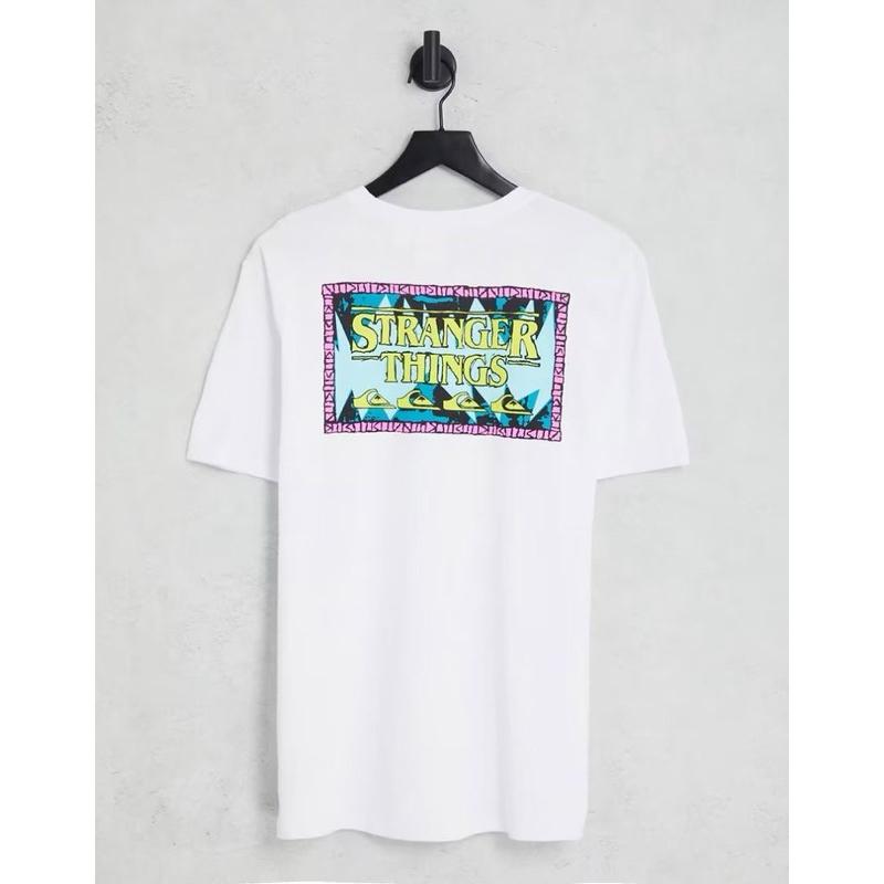 ｜T恤｜Quiksilver x Stranger Things 怪奇物語 聯名合作款有機棉短T M碼 白色 黑色情侶裝-細節圖2