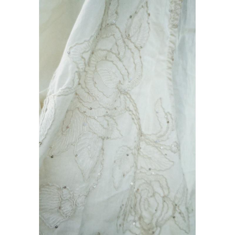 ｜襯衫｜法國品牌 法式全棉米白重工刺繡亮片翻領長袖襯衫 一片式包裹設計 側系帶收腰氣質韓系百搭 尖領-細節圖5