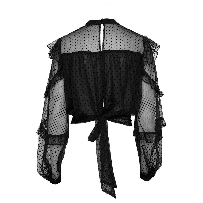 ｜上衣｜澳洲設計師品牌Bardot 黑色透膚植絨罩衫式造型綁帶上衣 薄紗圓點透明長袖 109澳幣 Ezick Ameri-細節圖3