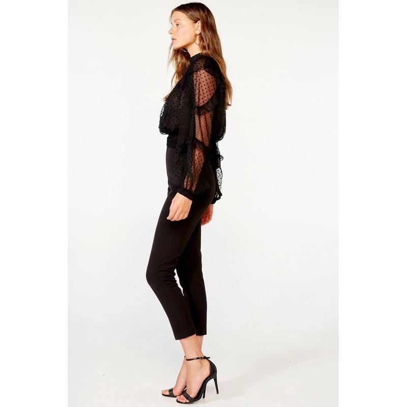 ｜上衣｜澳洲設計師品牌Bardot 黑色透膚植絨罩衫式造型綁帶上衣 薄紗圓點透明長袖 109澳幣 Ezick Ameri-細節圖4