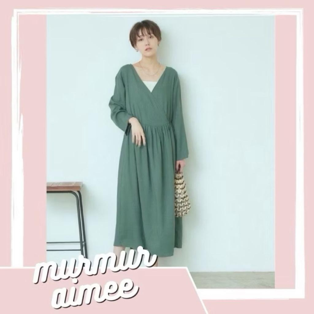 ｜洋裝｜全新 titivate 👍棉麻亞麻V領包裹兩穿洋裝 綠色黑色卡其ML可當罩衫 日本品牌 日貨 夏天穿清爽-細節圖3
