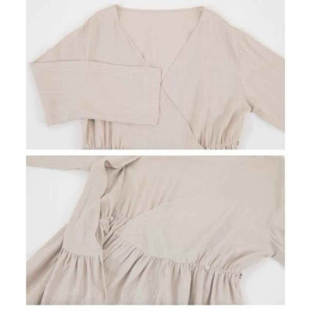 ｜洋裝｜全新 titivate 👍棉麻亞麻V領包裹兩穿洋裝 綠色黑色卡其ML可當罩衫 日本品牌 日貨 夏天穿清爽-細節圖7